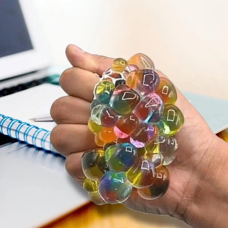 Rainbow Squeeze Ball Stress Relief Grape Balls Relieve Pressure Balls Hand Fidget Toy Rainbow Novelty Squeeze Ball Mesh Colorful Zpaxo