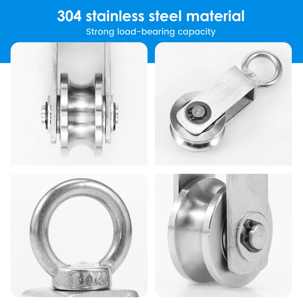 2Pcs Loading Lifting Wheel Tool Bearing Inside Stainless Steel Hanging Cable Pulley Block 360 Degree Swivel Heavy Gym Equipment Zpaxo