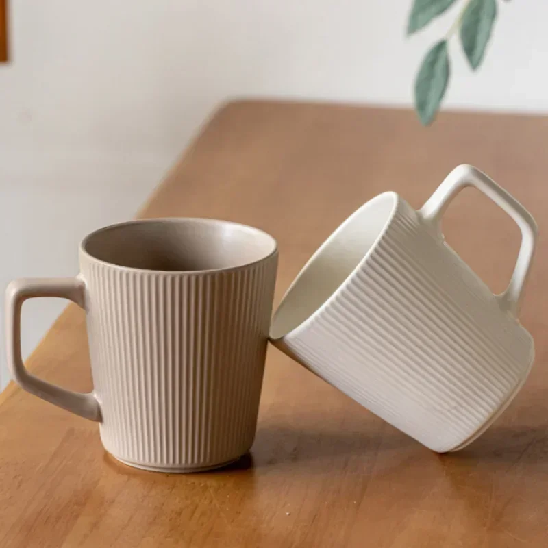 Nordic Embossed Ceramic Coffee Mug 500ml | Striped Handle Ceramic Coffee Mug Zpaxo