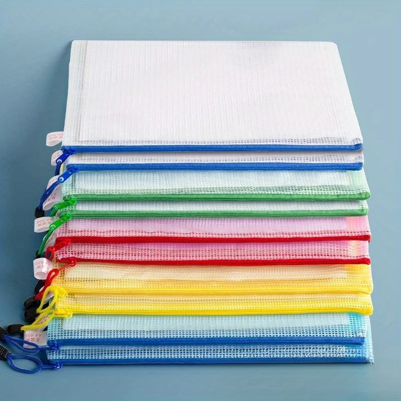 5Pcs A5 Stationery Storage Folder File Mesh Zipper Pouch Document Bag Zip File Folders School Office Supplies Zpaxo