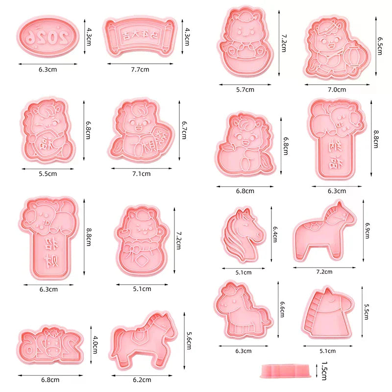 Year Of The Horse Cookie Cutters Chinese New Year 3D Cartoon Horse Shape Pressable Biscuit Mold Cookie Stamp Kitchen Baking Tool Zpaxo