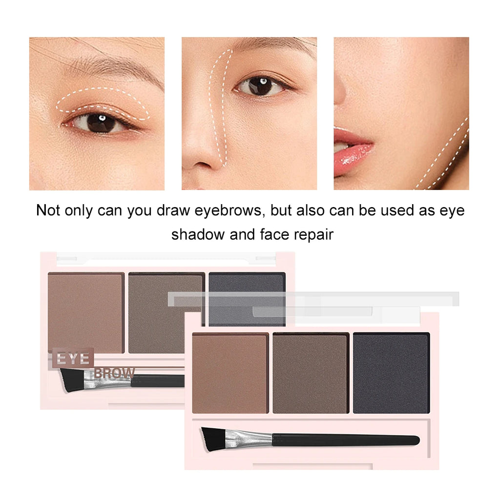 3-color Eyebrow Powder Palette With Eyebrow Brush - Natural Long-Lasting Eyebrow Powder Eyebrow Shape Waterproof and Sweat-proof Zpaxo