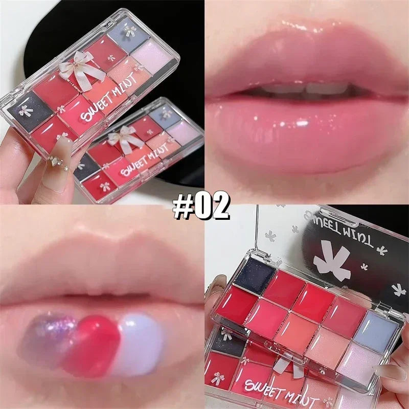 10-Color Jelly Lip Gloss Plate Moisturizing Pigmented Lip Glaze Palette Water Glossy Mirror Lip Balm Sexy Plump Makeup Palette Zpaxo 02