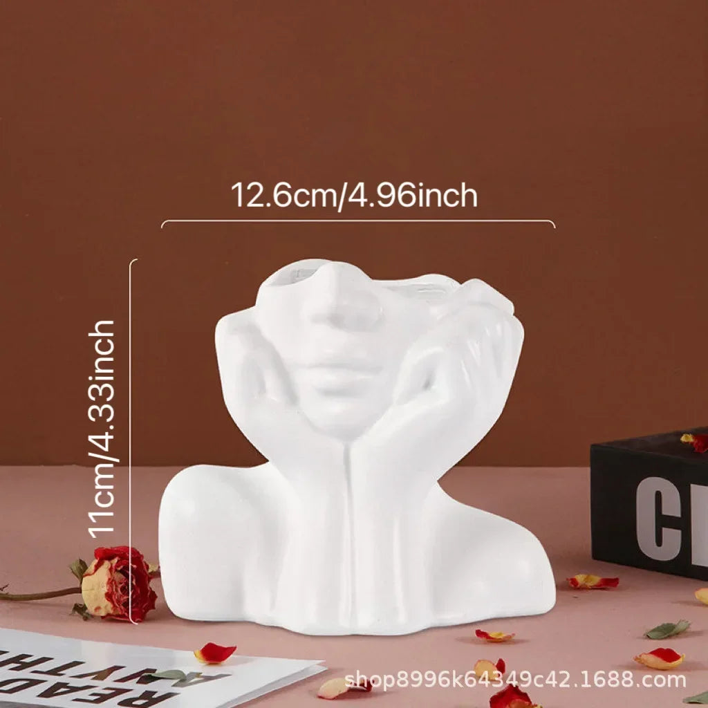 Resin Human Body Vase – Gold, White & Black Art Flower Planter Decorative Resin Vase Zpaxo white