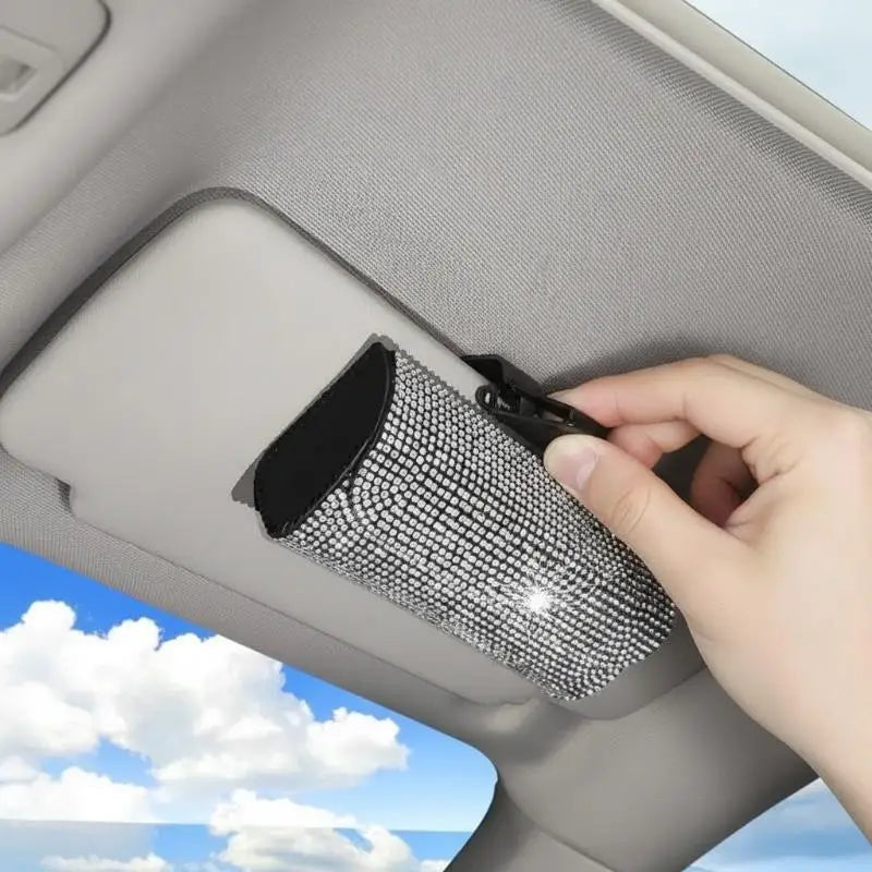 Bling Rhinestone Car Sun Visor Glasses Case & Organizer