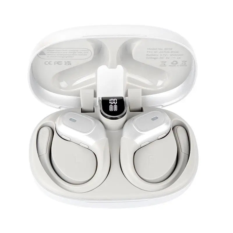 Bluetooth Headphones TWS Wireless Earbuds Over-ear Earpieces Mics LED Zpaxo WHITE