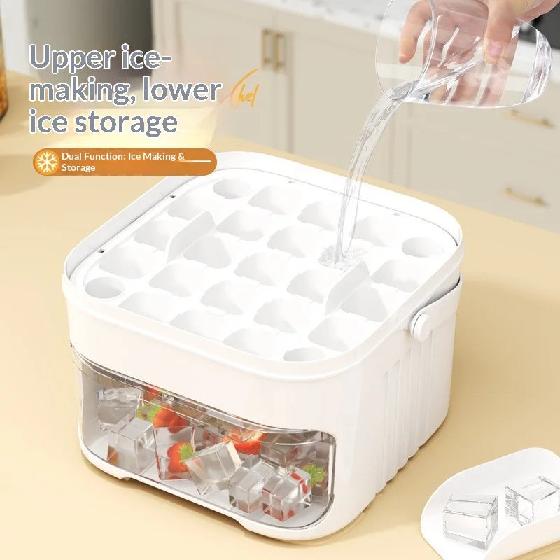Hot Food-grade Ice Cube Mold Bucket, Press-type Ice Cube Mold, Refrigerator Frozen Ice Cube Food Storage Box Tray Zpaxo