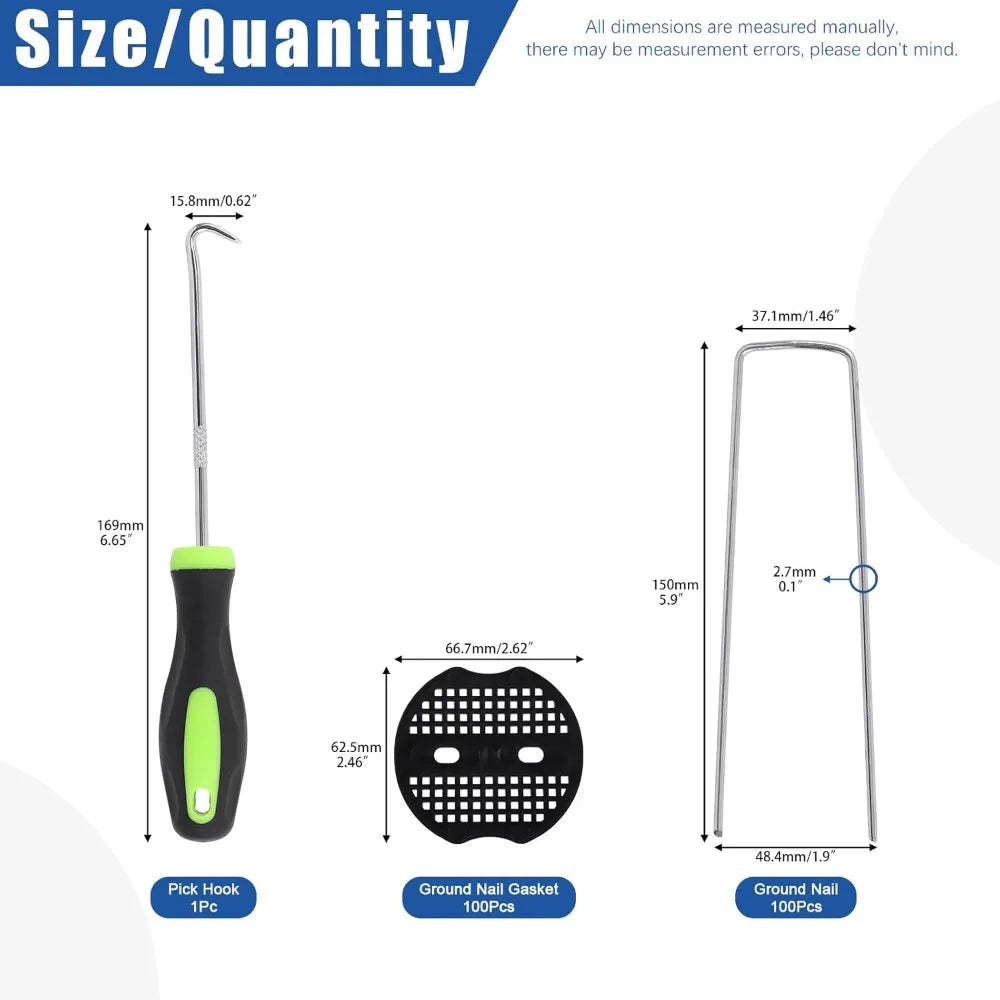 U-Shaped Garden Stakes & Staples Kit with Hook & Gaskets