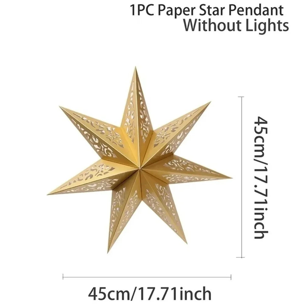 45cm Hollow Star Paper Christmas Lantern Hanging Light Cover Christmas Lantern Shade Zpaxo Gold