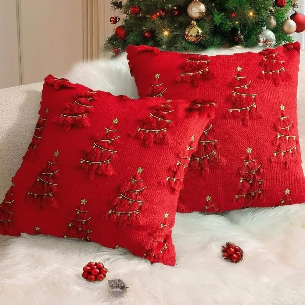 Christmas Plush Pillowcase – Xmas Tree & Reindeer Cushion Cover Festive Pillow Cover Zpaxo