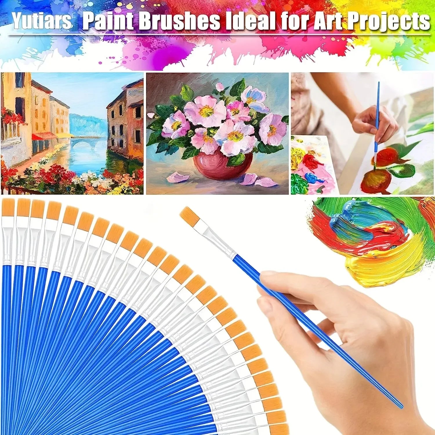 50-Piece Nylon Paint Brush Set – Oil, Acrylic & Watercolor