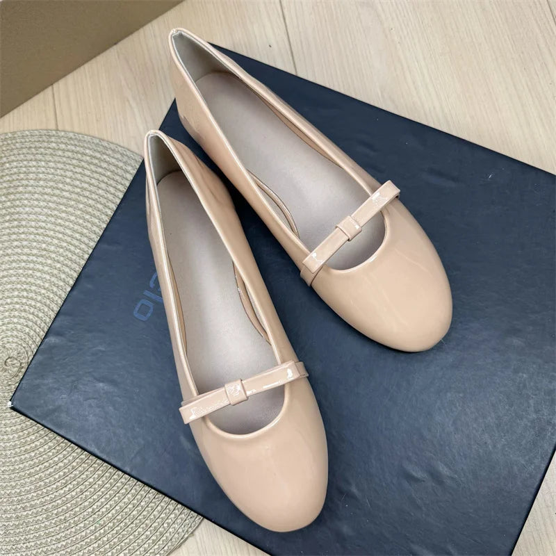 Flat Shoes for Women 2025 New Round Toe Spring and Autumn Bow Ballet Shoes, Shallow Mouth Plus Size Women's Shoes 44 Loafers Zpaxo 4 40