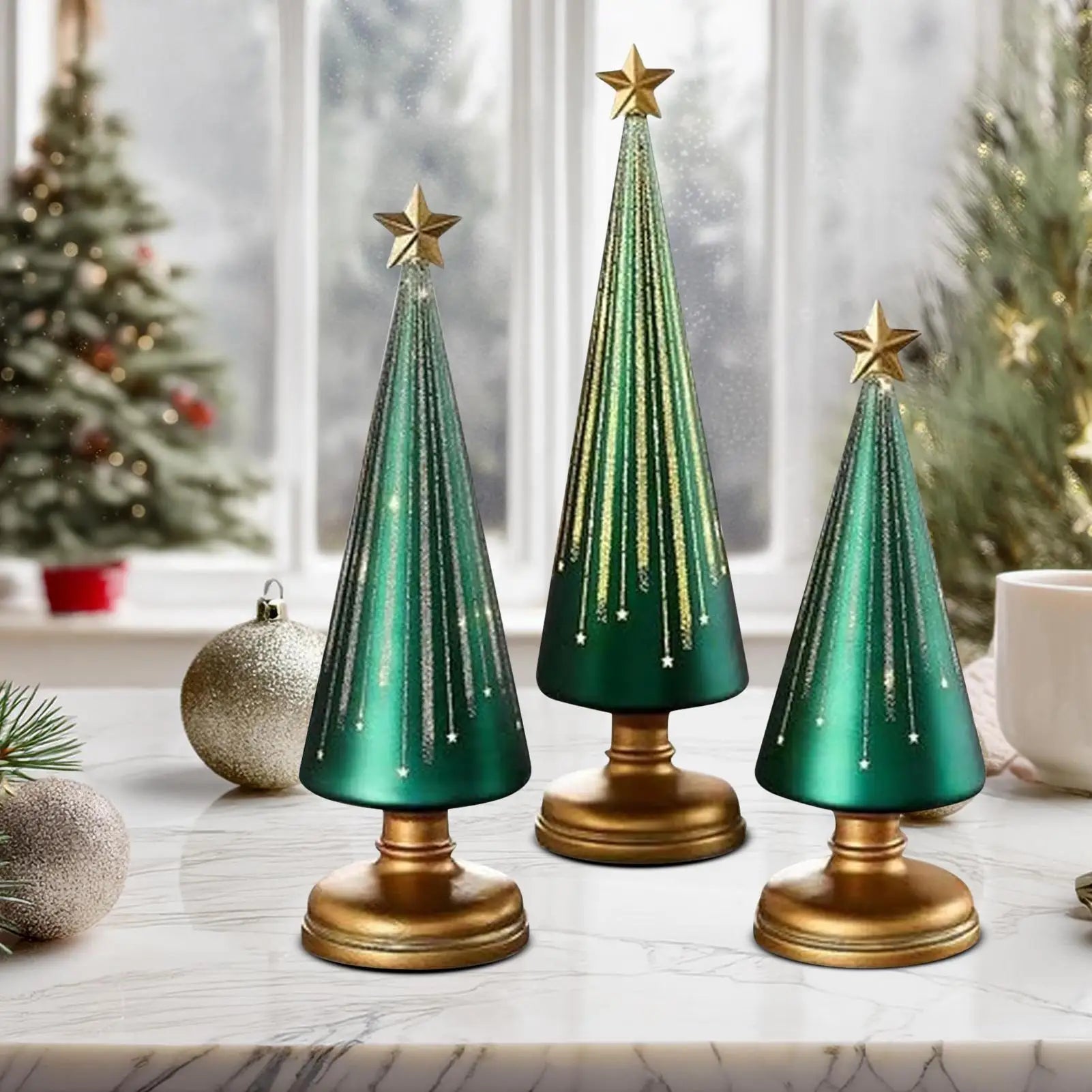 Starry Christmas Tree 3 Pieces Resin Christmas Tree with Lights Holiday Decorations for School Classroom Living Room Apartment Zpaxo