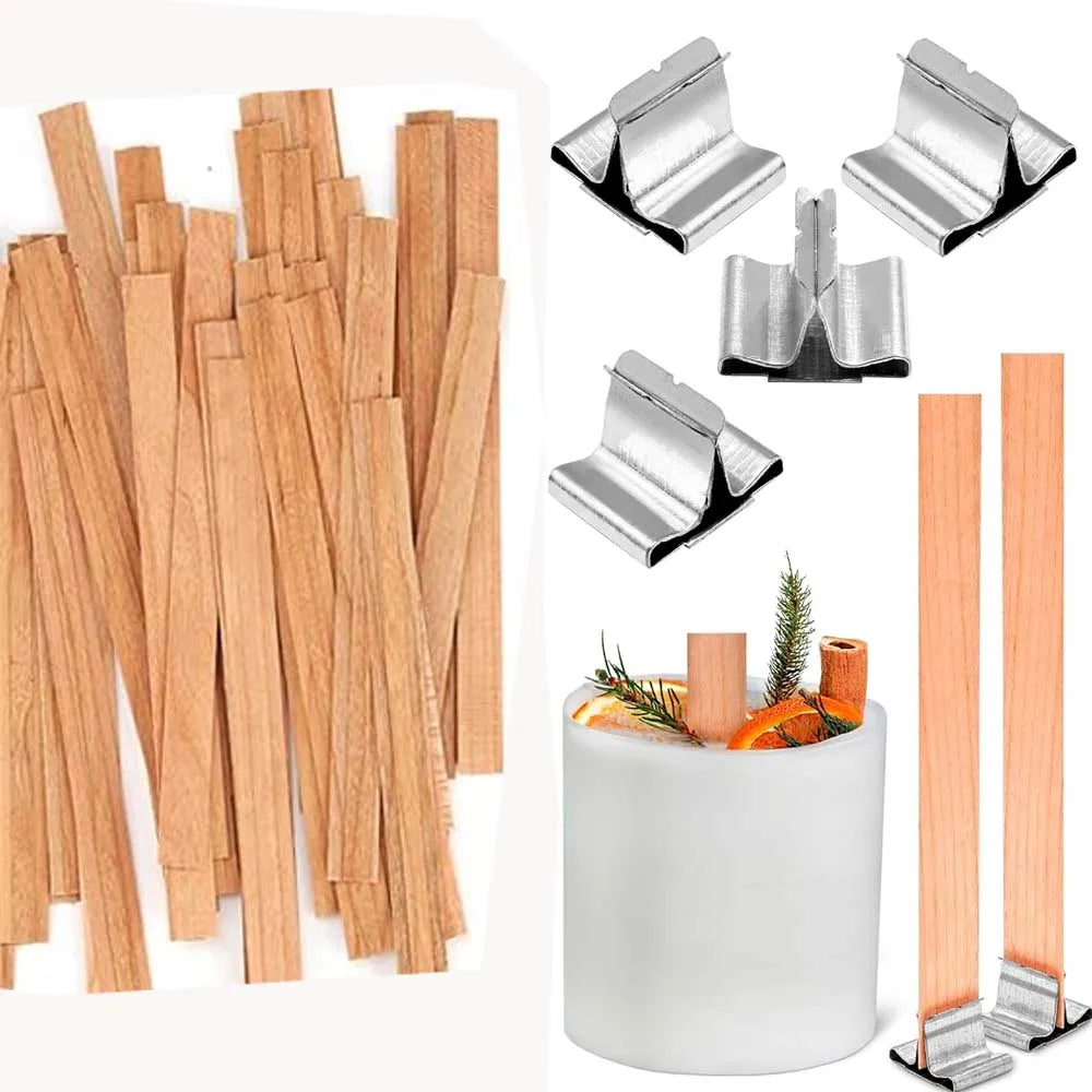 Wood Wicks for Candle making 100 Pcs (50 Sets) for Candlemaking for Home DIY Supplies – Includes Wood Wick and Metal Stands Zpaxo 50pcs set