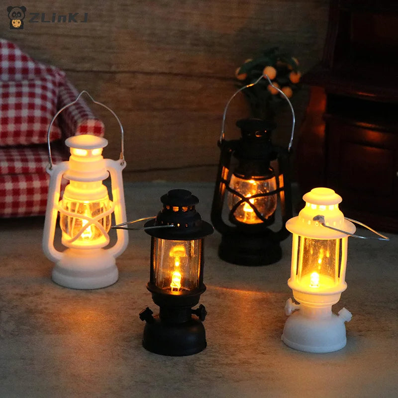 ▶6cm Mini Led Retro Glowing Pony Lantern Simulation Cande Light Night Light Dollhouse Miniature Kerosene Lamp Home Decor Toy Zpaxo