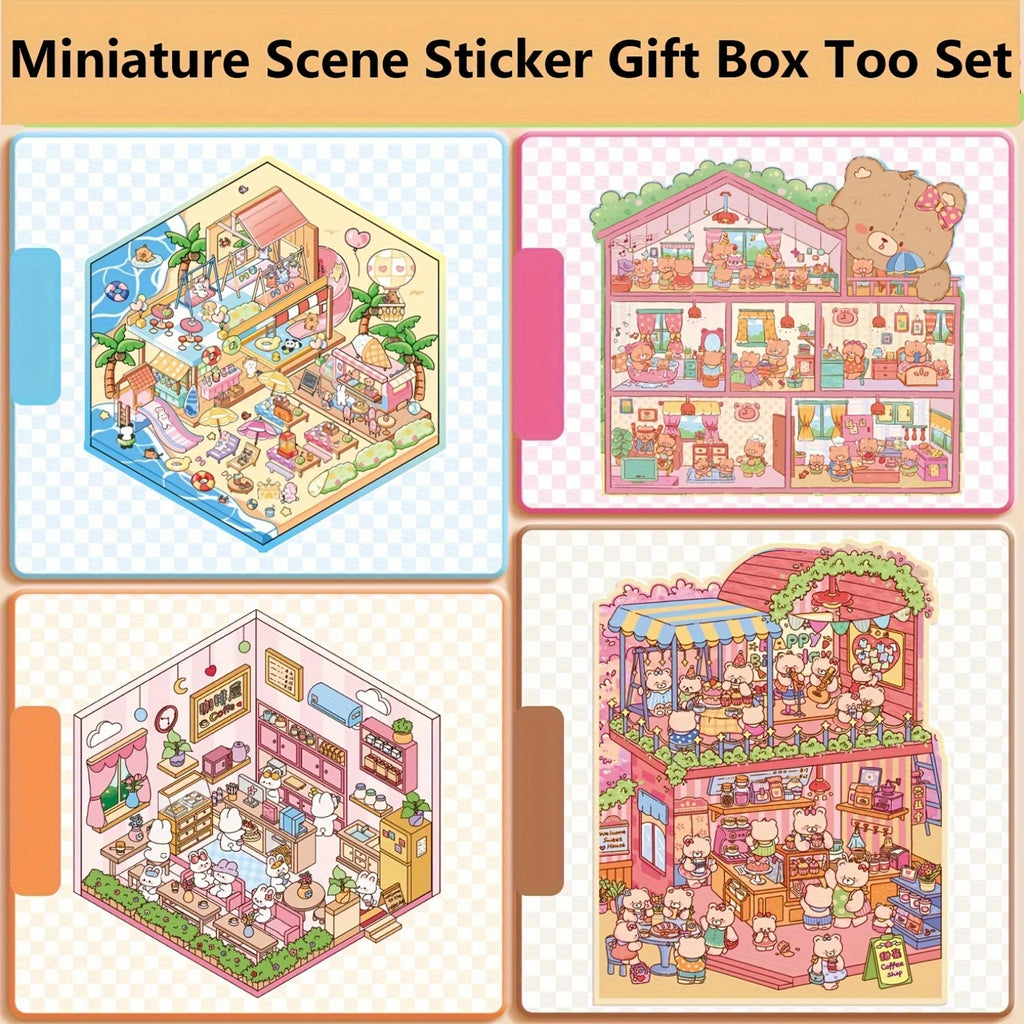 4 scene cardstock + 9 stickers + 1 tweezers + 1 small spatula + 2 pieces of storage bag + 1 gift box miniature scene combo set Zpaxo