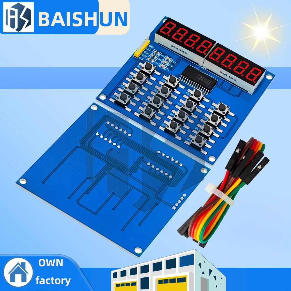 TM1638 Digital LED Display 8-Bit Tube Board 3-Wire 16 Keys 8 Bits Zpaxo