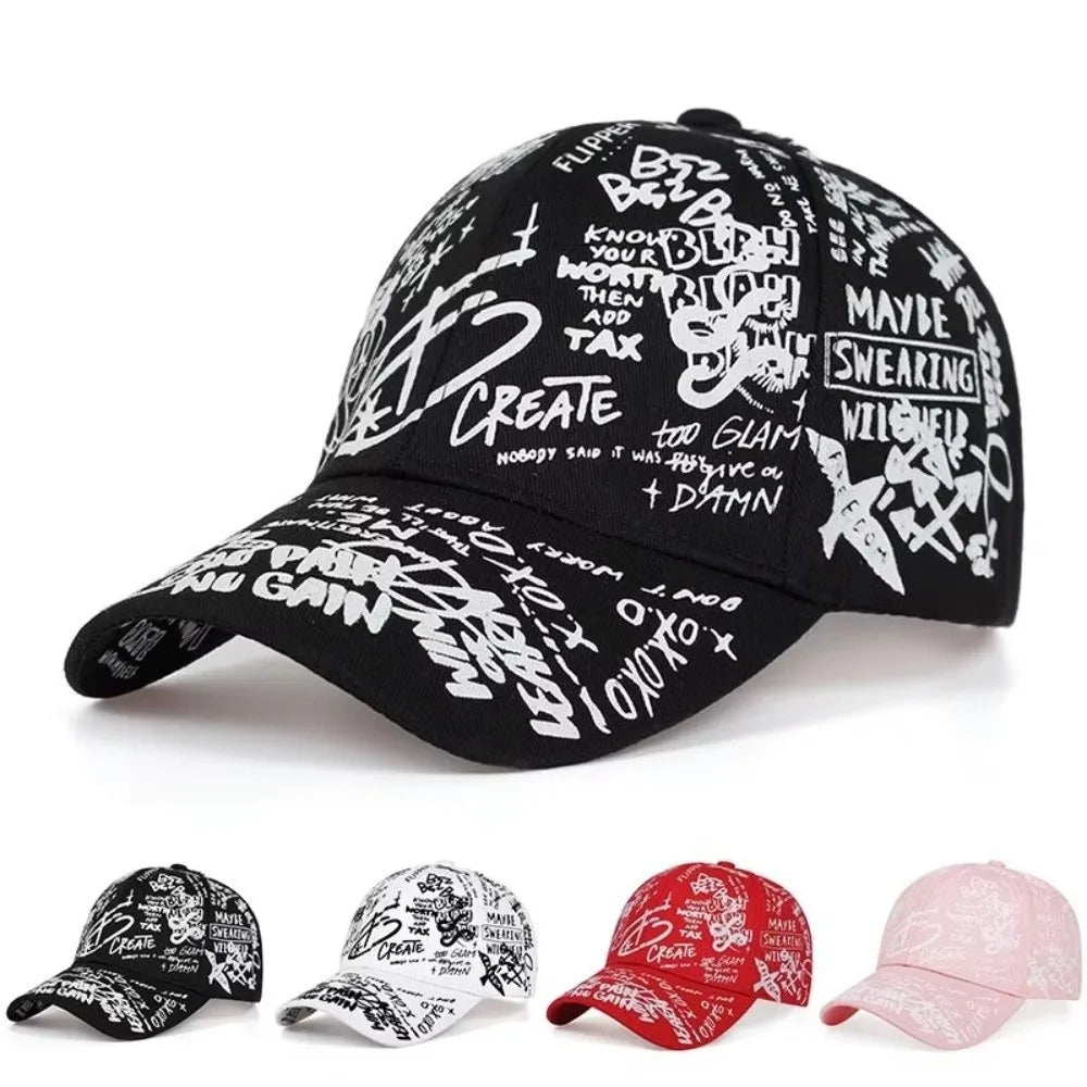 Quick Dry Baseball Caps UV Protection Letter Geometry Printing Snapback Hat Colorful Graffiti Print Hip Hop Sun Visor Cap Zpaxo