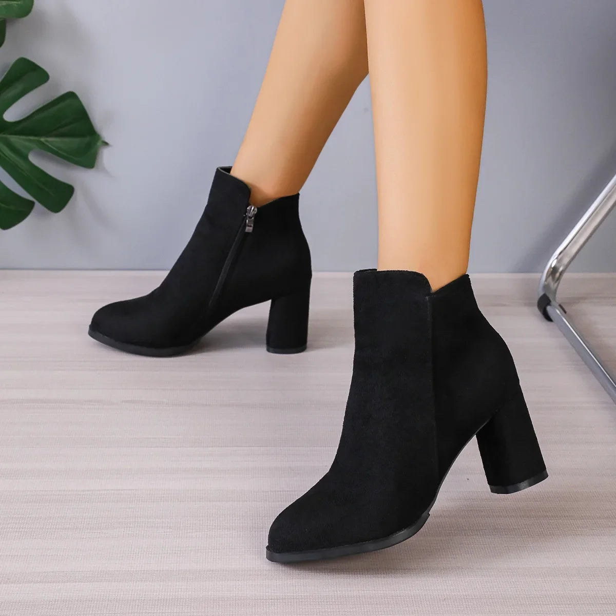 Women Ankle Boots Large Size Fashion Pointed Shoes for Women Side Zipper Stretch Middle Heel Short Boots Women Botas De Mujer Zpaxo black 39