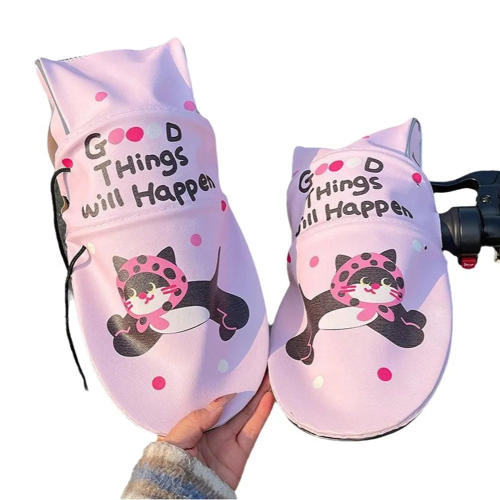 3D Design Motorcycle Handlebar Gloves Breathable Short/Long Scooter Sunshade Cover Cute Waterproof Bike Grip Mittens Zpaxo Pink Long