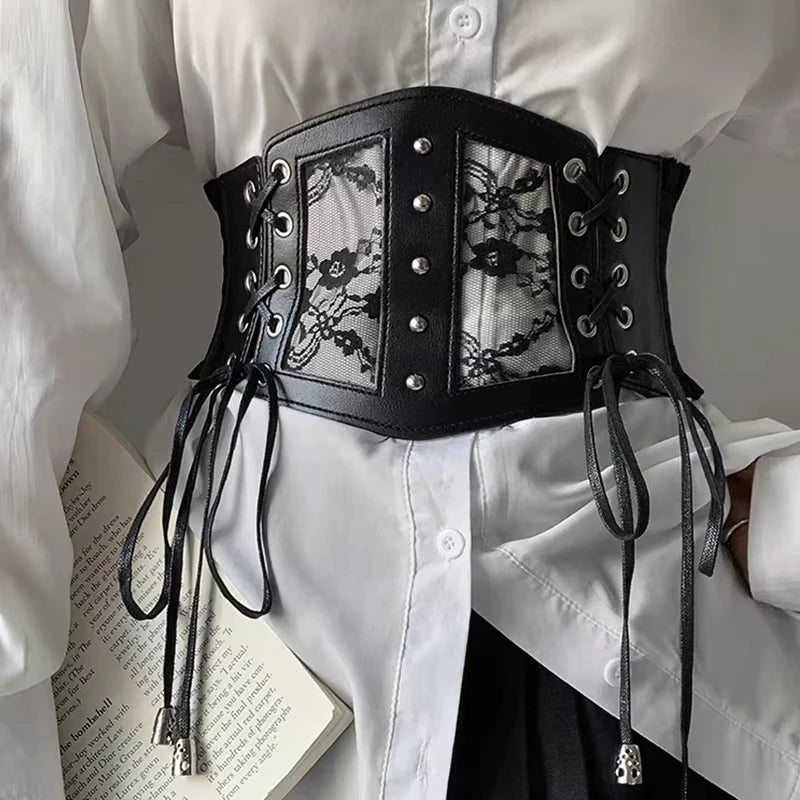 Women's Retro Elastic Lace Corset Belt – Gothic Punk Waist Girdle Lace Corset Belt Zpaxo