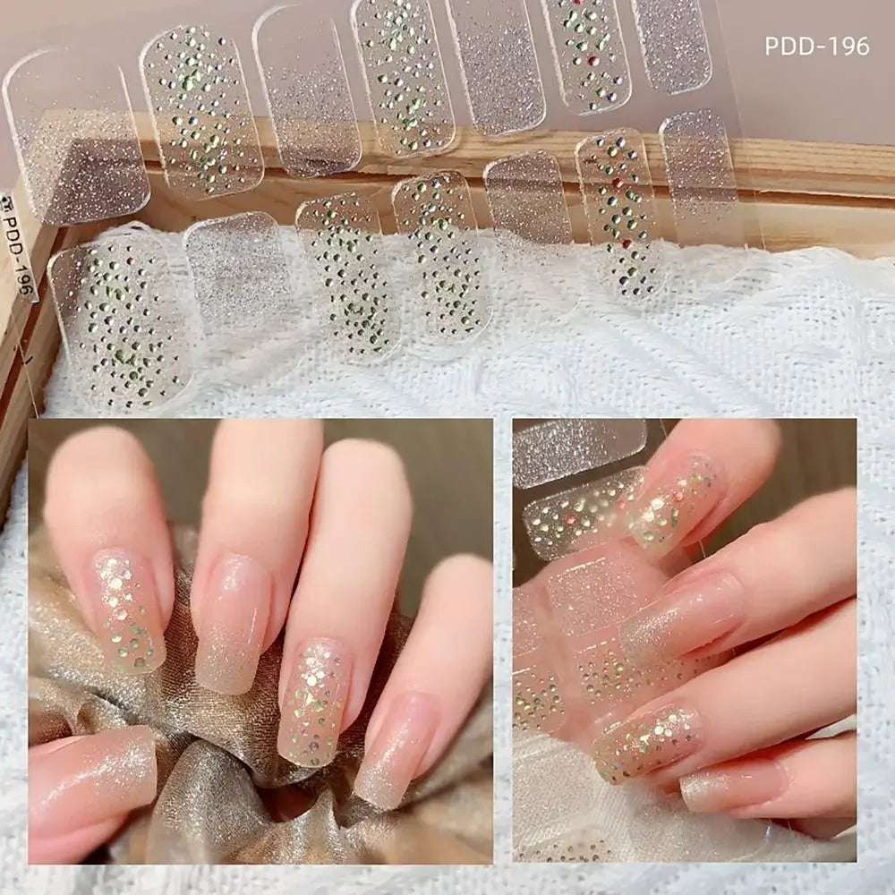 14Strips Gel Nail Stickers Full Cover Floristic Nail Art Stickers Semi Cured Gel Nail Polish Strips DIY Nail Art Making Zpaxo 196
