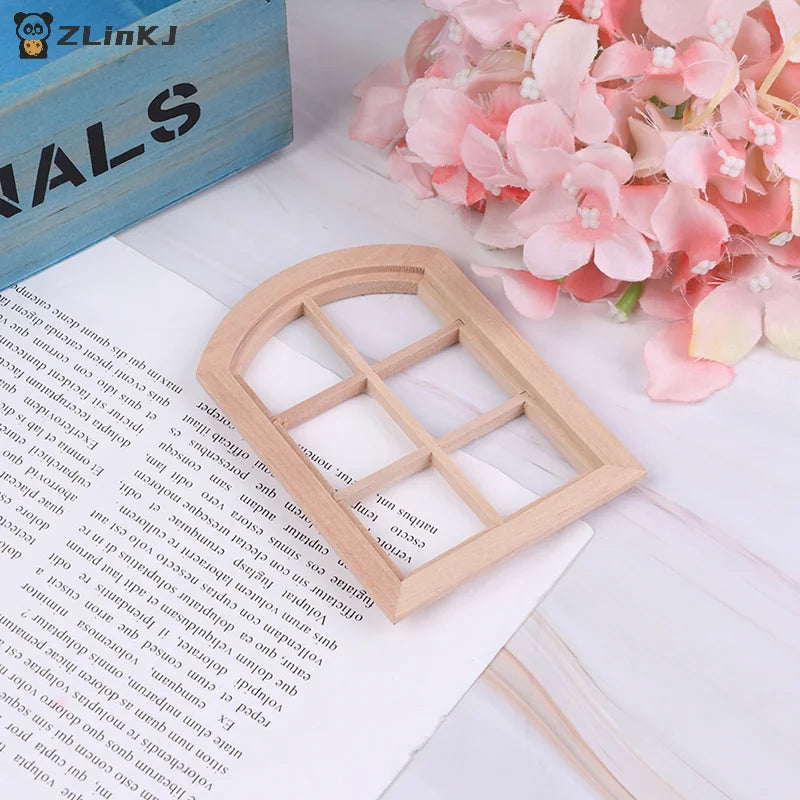 ▶1:12 Dollhouse Miniature Wooden Arched Window Model Furniture Accessories Zpaxo