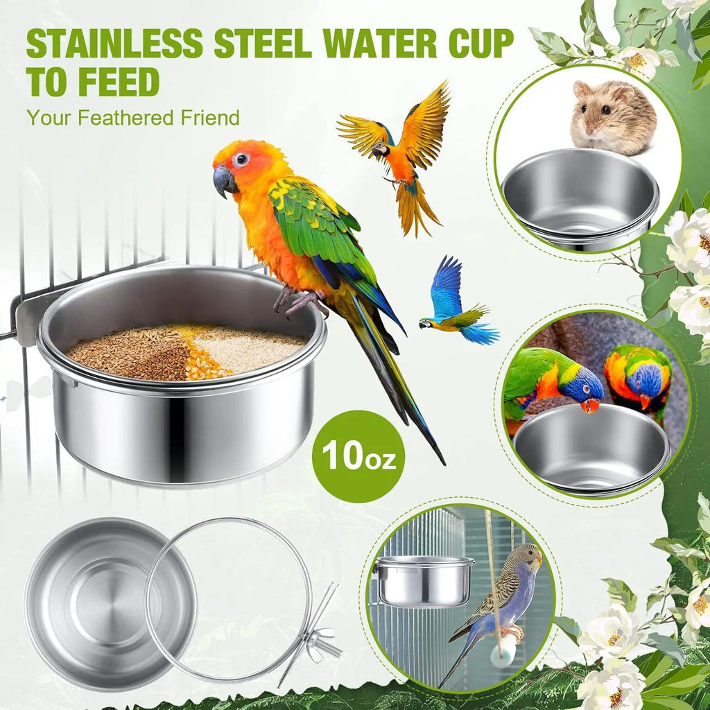 Stainless Steel Food Bowl Parrots Multi-use Hamster Water Dish Easy