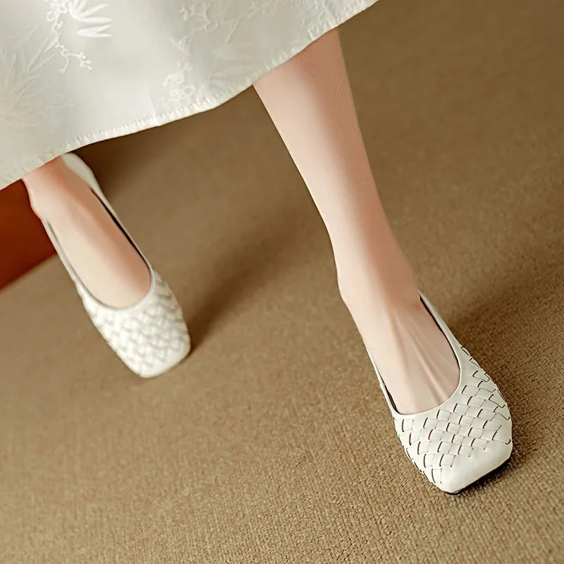 Woman Fashion Heeled Sandals Summer Dress Shallow Shoes Weave Retro Women Shoes 2025 New Designer Trend Walking Zapatos De Mujer Zpaxo
