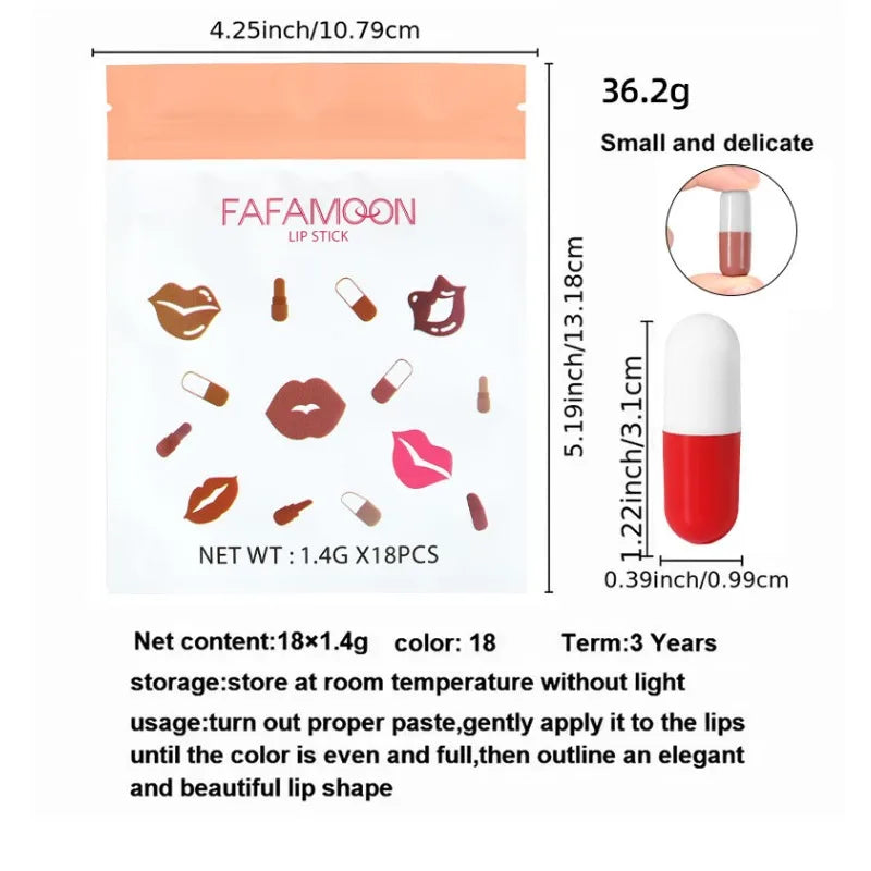 Portable Capsule Lipstick Set - 18Pcs Mini Waterproof Matte Lipsticks Zpaxo