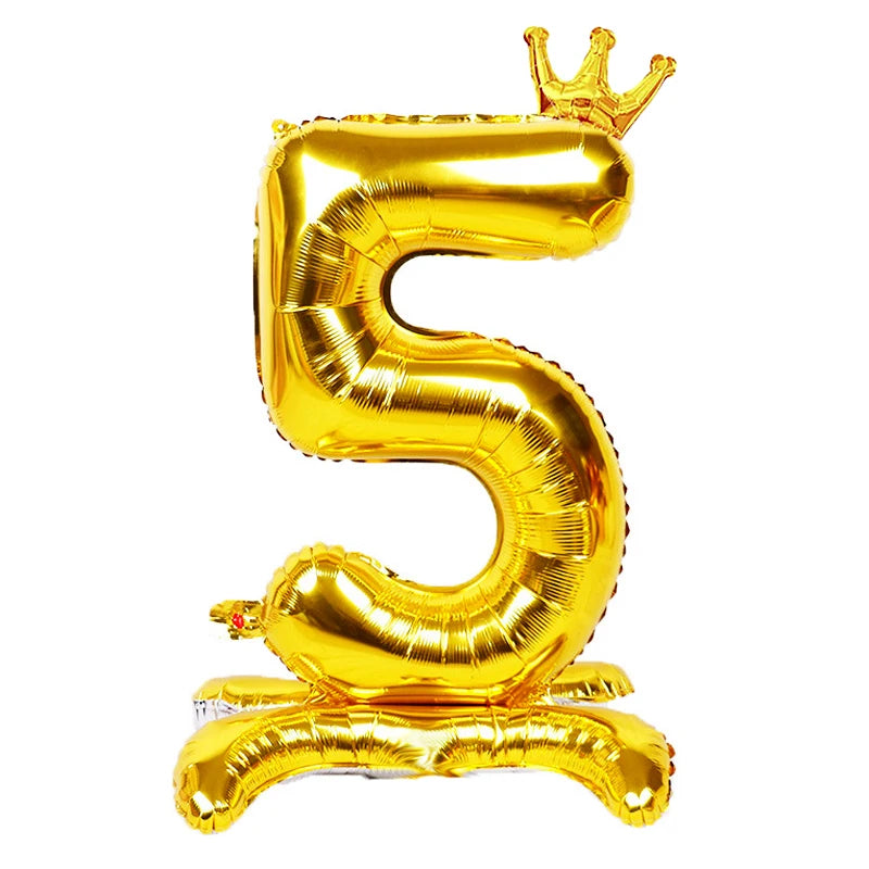 Gold Number Stand Foil Balloons Crown Digital Figures Globos 0-9 Zpaxo gold 5 32inch