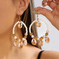 Summer Handmade Woven Hoop Earrings Boho Style Beaded Drop Earrings with Spotted Shell Beach Vacation Ear Pendant Women Jewelry Zpaxo 3