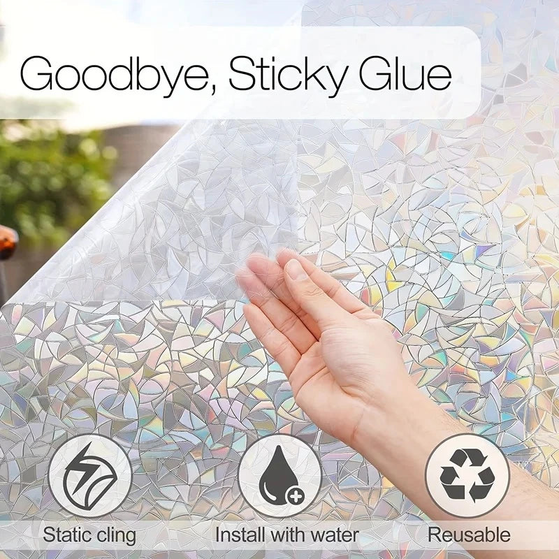 Iridescent Mosaic Static Window Privacy Film Rainbow Prismatic Glass