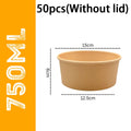 50-Pack 750mldisposable Salad Bowls Kraft Paper Transparent Lids Zpaxo 750ml without cap
