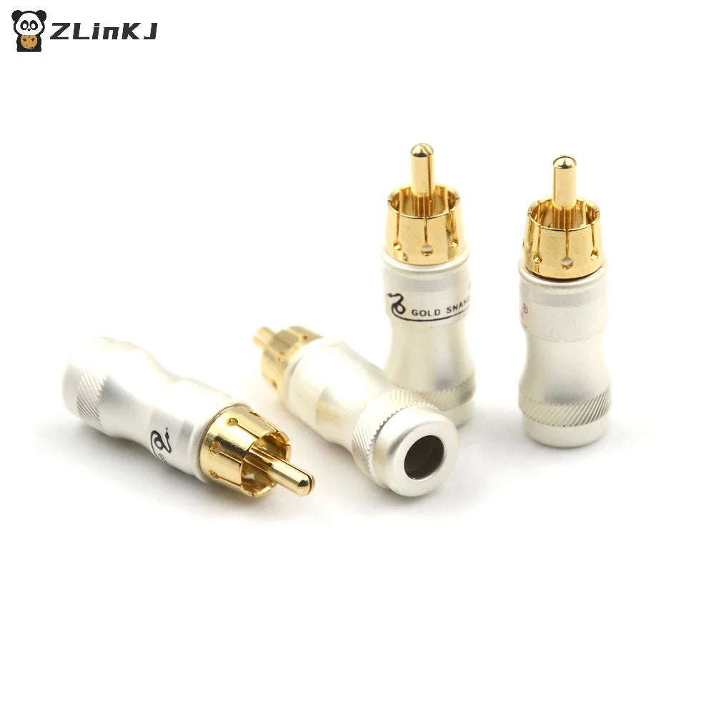 ▶4Pcs Goldplated Male Plug HIFI Audio Cable Audio Video Connector Adapter Zpaxo