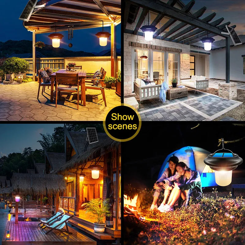Double Head Solar Pendant Light Portable Outdoor Garland Dimmable LED Zpaxo