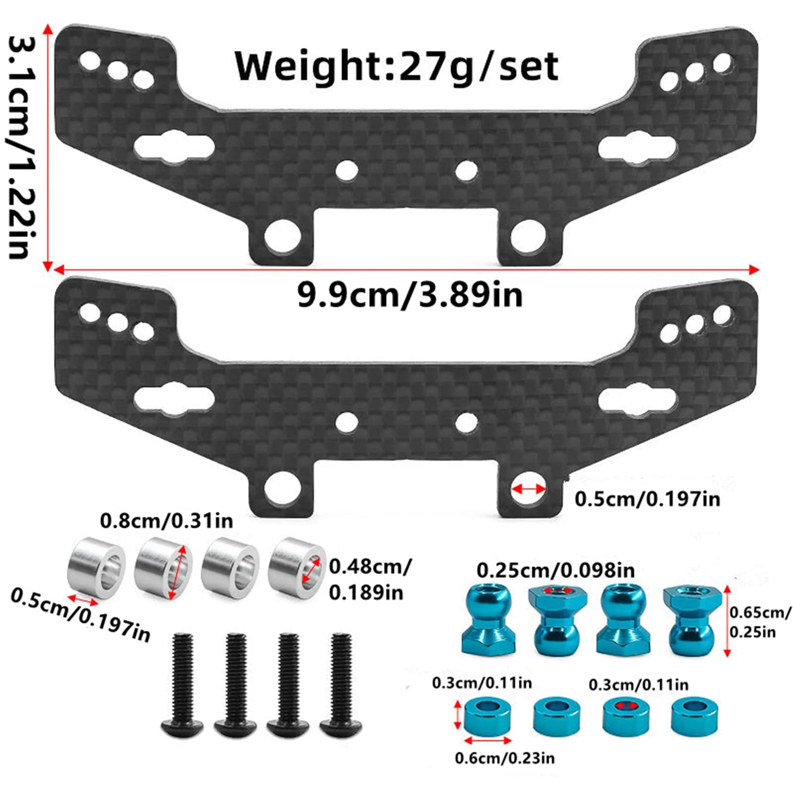 RC Car Carbon Front Rear Shock Tower Upgrade Parts Tamiya TT-02 TT02R