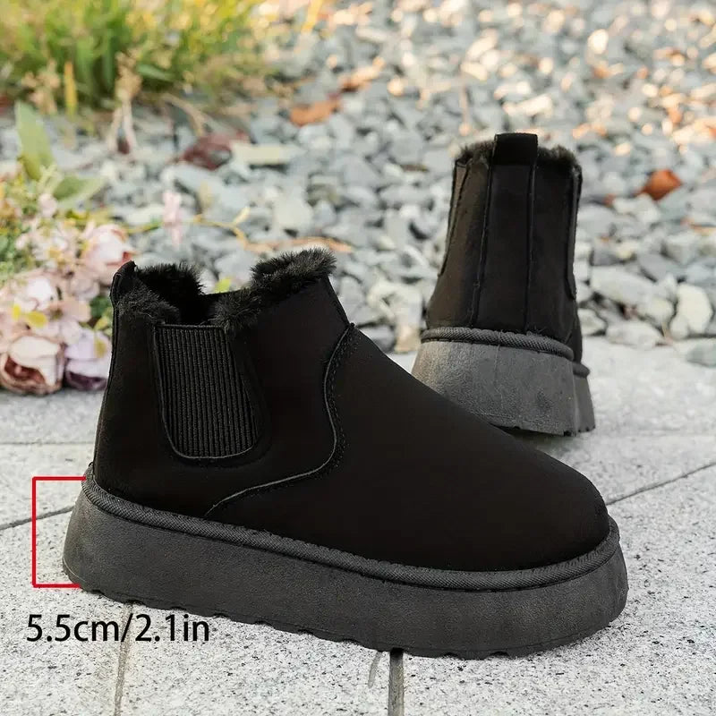 2025 New Women Short Plush Warm Snow Boots Trend Luxury Designer Shoes Casual Chelsea Ankle Boots Flats Platform Ladies Shoes Zpaxo