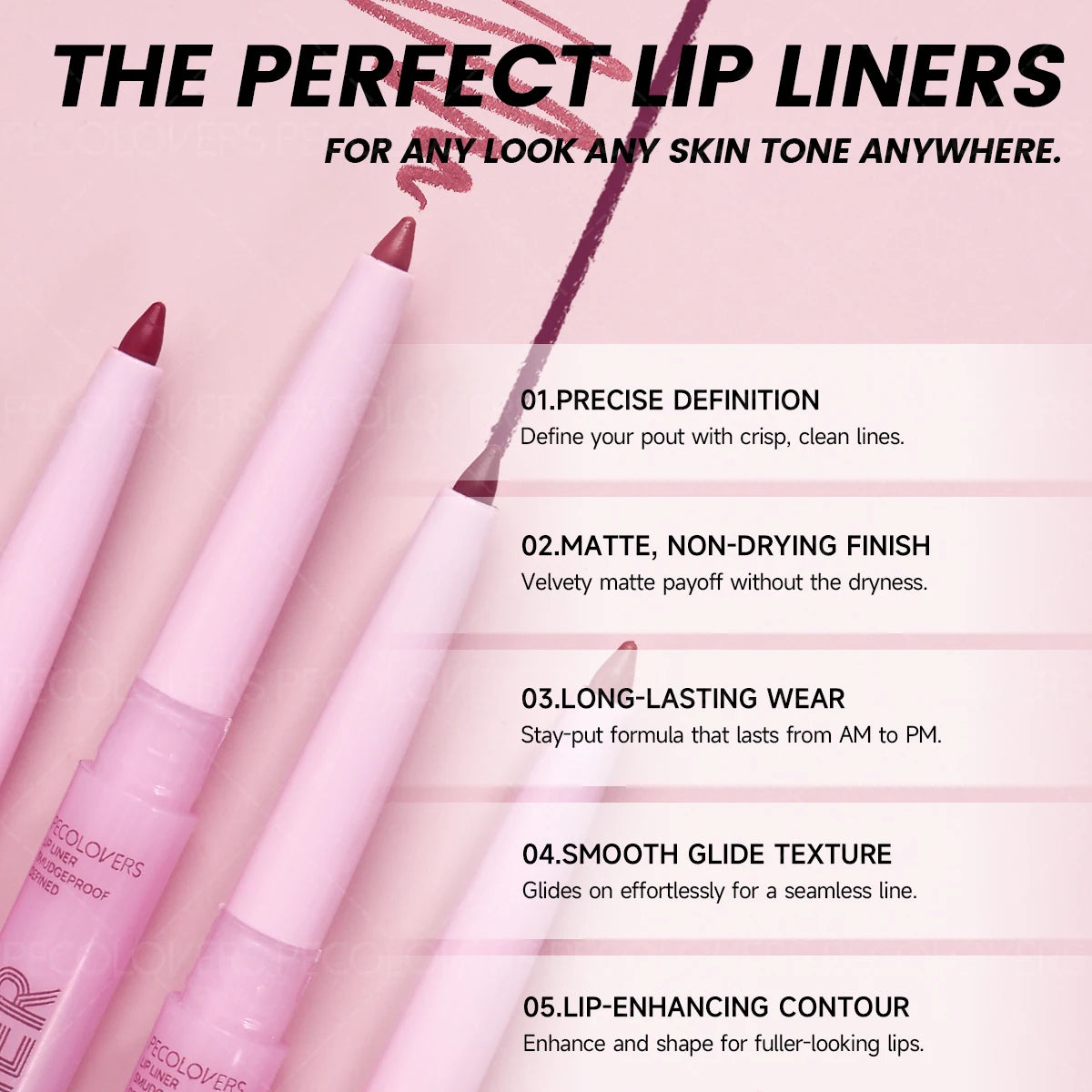 1PC 24-Hour Waterproof Lip Liner Pencil - Long-Lasting Matte Lip Outline, Auto-Twist Tube for Application,Suitable for Beginners Zpaxo