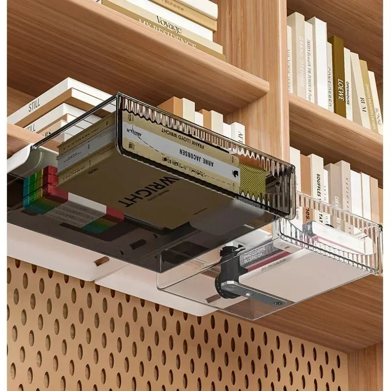 Invisible Storage Table Shelf Box Pull Out Hanging Under Desk Drawer