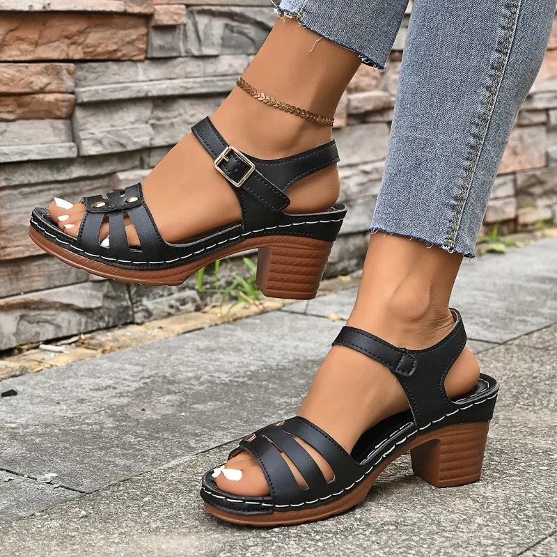 2026 Women's Chunky Heel Sandals Summer Fashion Heels Women Solid Zpaxo black 38
