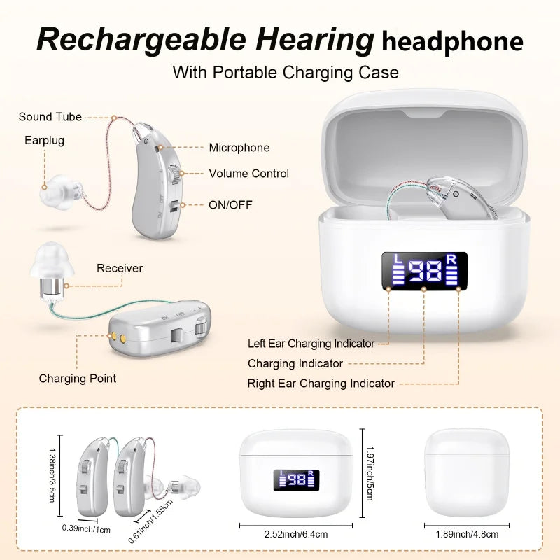 Rechargeable Hearing Aid BTE Adjustable Sound Amplifier Elderly