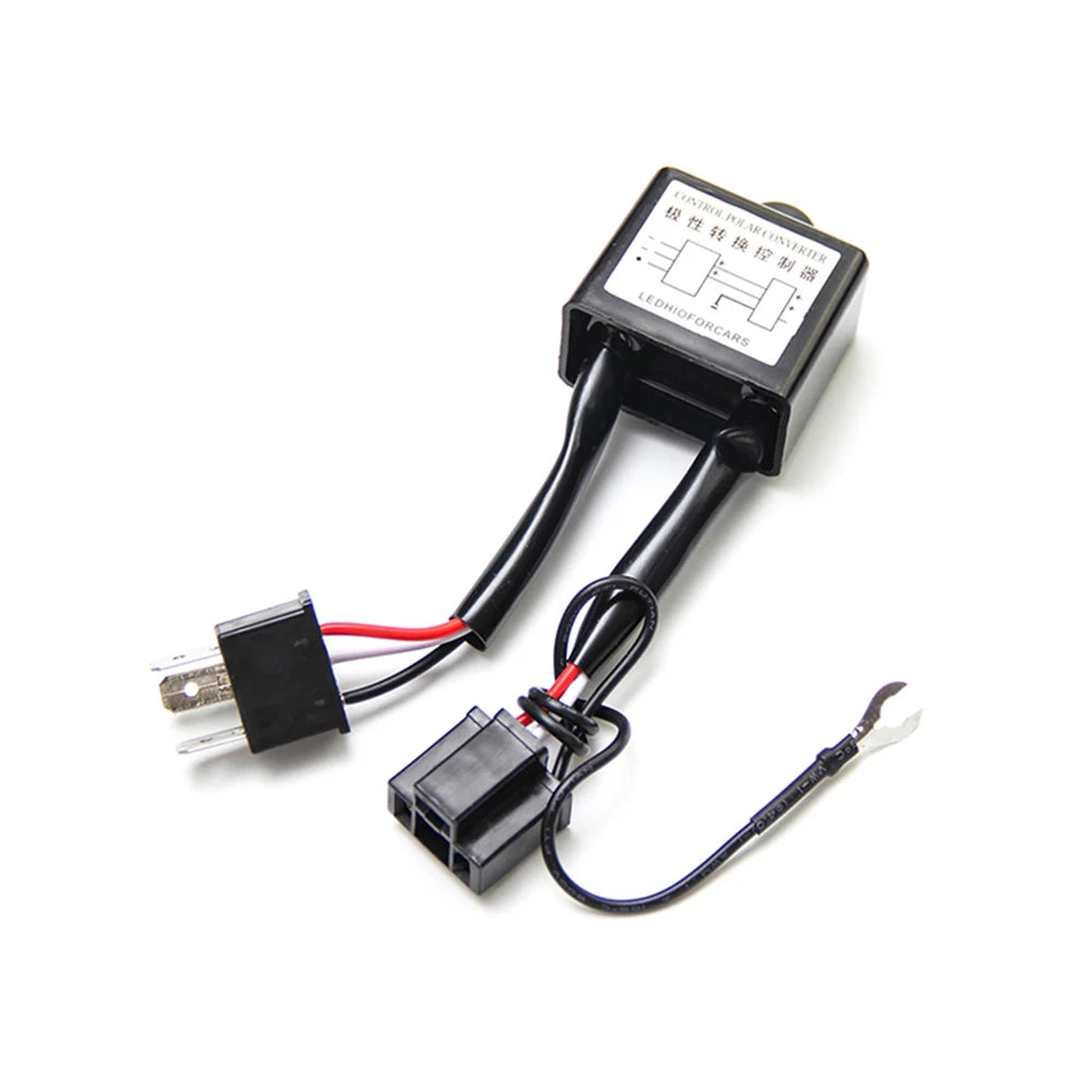 1 Pair Car LED Headlight Reversed Polarity Converter Black Positive Negative Switch Harness Adapter Decoder for H4 Xenon Lamp Zpaxo