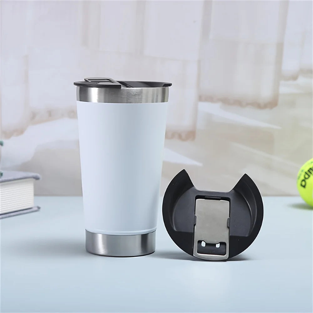 8pcs lusella Tumbler 16oz Stainless Steel Beer Mug, Double Wall Vacuum Insulated Tumbler, Cup Lid with Bottle Opener, Keeps Zpaxo WHITE