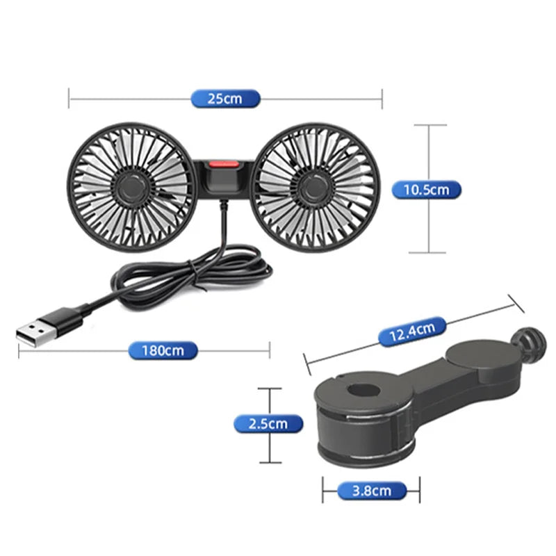 Car Fan 360° 3-speed Car Seat Back Cooling Fan USB Charge Dual Head Fan Adjustable Rotation Neck Cooler for Car Home Accessories Zpaxo