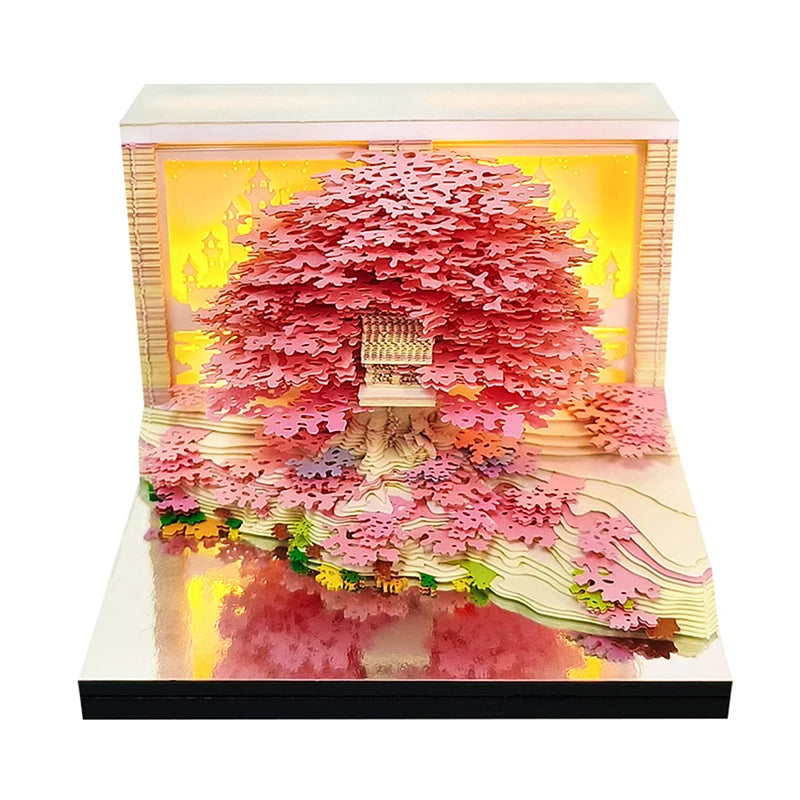 Time Piece Calendar 2026 Desk Calendar With LED Light 3D Tear-away Calendar Paper Carving Art Memo Pad Notepad Gift Christmas Zpaxo A1