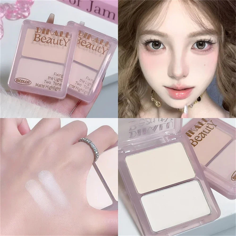 Two-tone Highlight Contour Palette Matte White Highlighter Grey Brown Nose Shadow Face Contouring Bronzer Brighten Powder Makeup Zpaxo