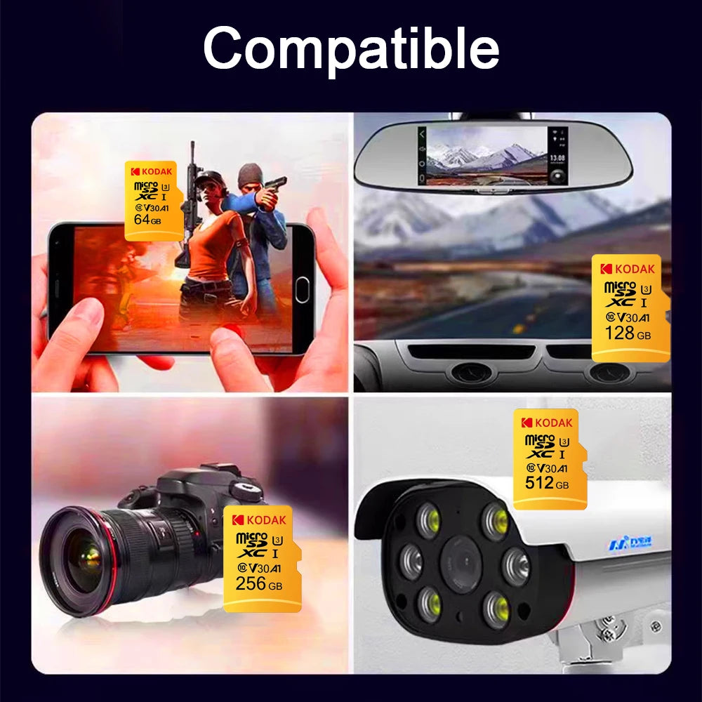 Kodak Micro SD Card 64GB 32GB Memory Card 512GB 256GB 128GB MicroSDXC Class10 SD Memory Card 100MB/s Original TF Flash Card U3 Zpaxo