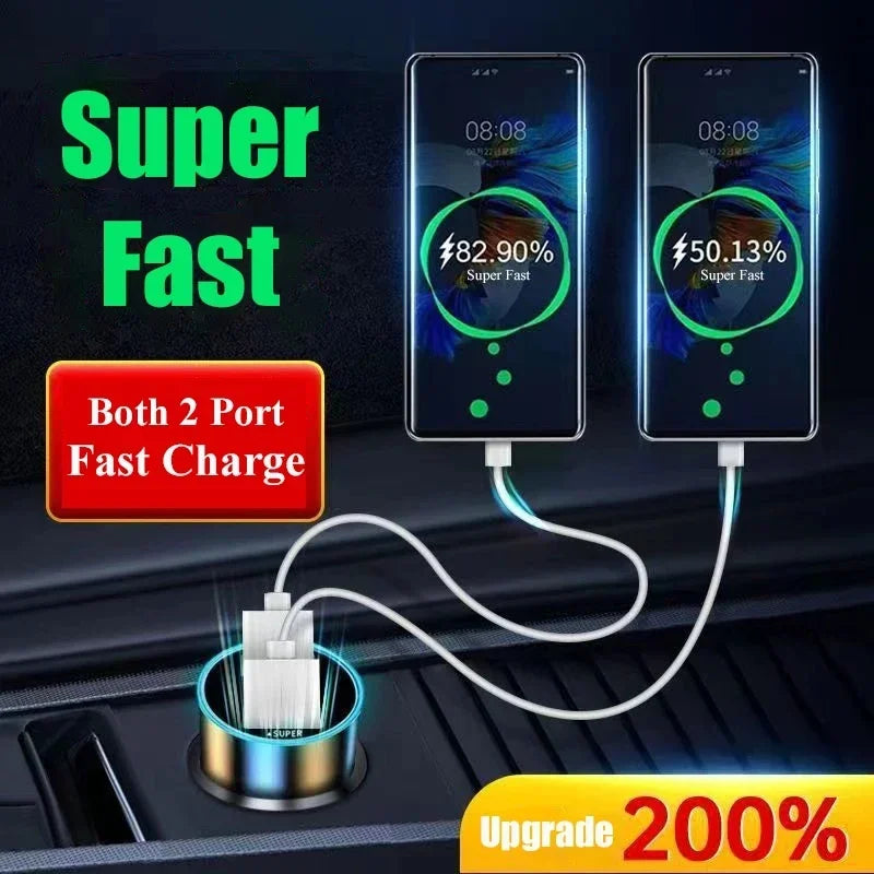 240W Car Charger Dual USB Port 12V Fast Charging For iPhone Samsung Xiaomi Quick Charge Adapter With Digital Display Car Charger Zpaxo