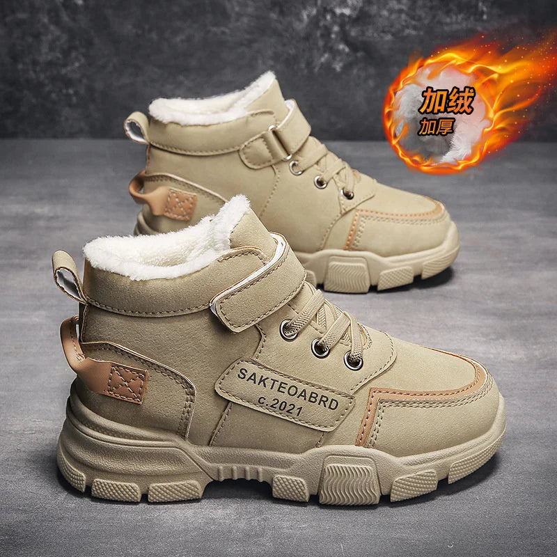 Winter Children's Boots Velvet Warm Boys Girls Shoes Non-slip Zpaxo Camel 36(insole 23cm) China Mainland